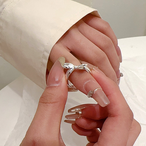 s925纯银蝴蝶结戒指女轻奢气质甜美开口指环ins小众设计感食指戒 - 图0