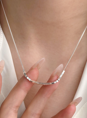 通体S925纯银小方块项链