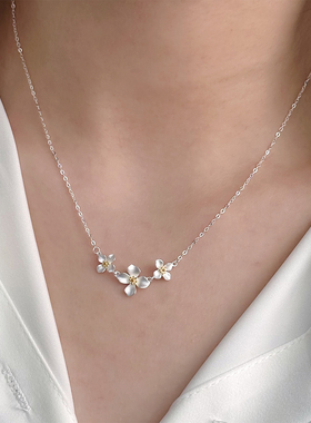 999纯足银栀子花吊坠项链女