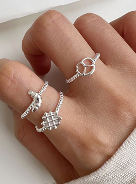 通体925纯银个性简约牛角包戒指女食指环韩国小众ins潮流甜甜圈戒