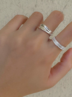 通体S925纯银不规则肌理感宽面戒指女简约ins小众设计轻奢食指戒