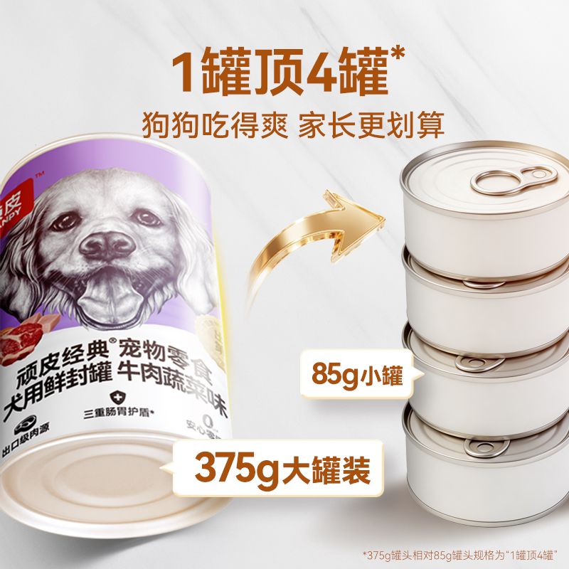 顽皮狗狗零食狗罐头营养湿粮拌饭增肥非主食牛肉宠物罐头24罐整箱