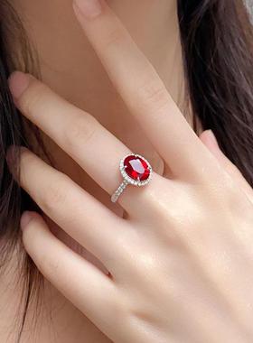 18K金镶嵌培育红宝石戒指高级珠宝首饰定制女款轻奢百搭经典钻戒