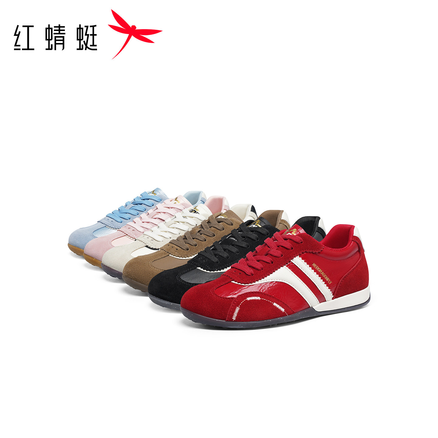 红蜻蜓Baby同款星月阿甘鞋女鞋2026春季新款红色鞋子复古德训鞋女