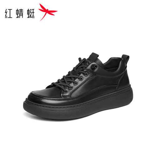 红蜻蜓休闲皮鞋2025秋季新款男鞋厚底时尚休闲鞋真皮板鞋运动鞋男 - 图0