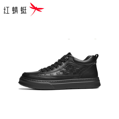 红蜻蜓休闲板鞋2025秋冬新款男鞋平底系带时尚休闲鞋加绒保暖男鞋 - 图0