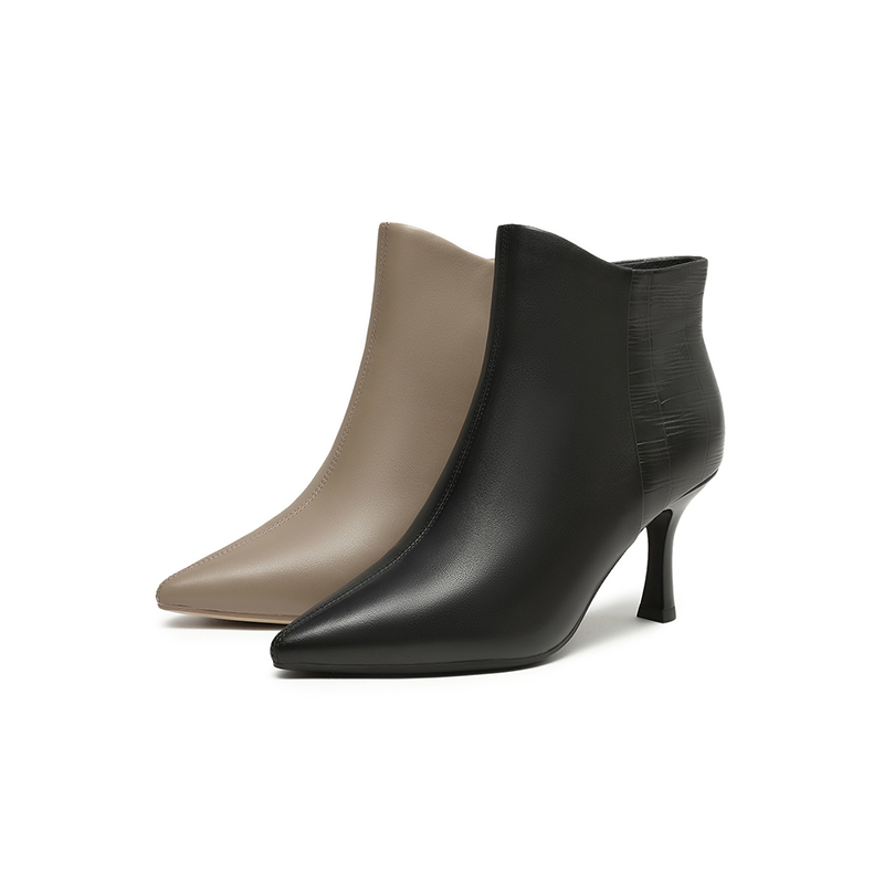 红蜻蜓高跟短靴女皮鞋冬季新款女鞋靴子尖头羊皮靴子法式气质女靴 - 图3