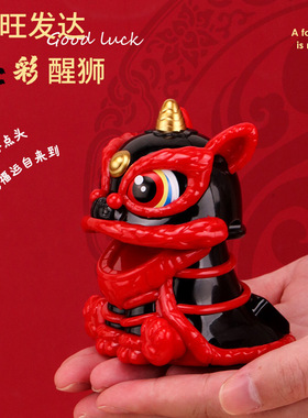 国潮摇头招财点头太阳能醒狮摆件