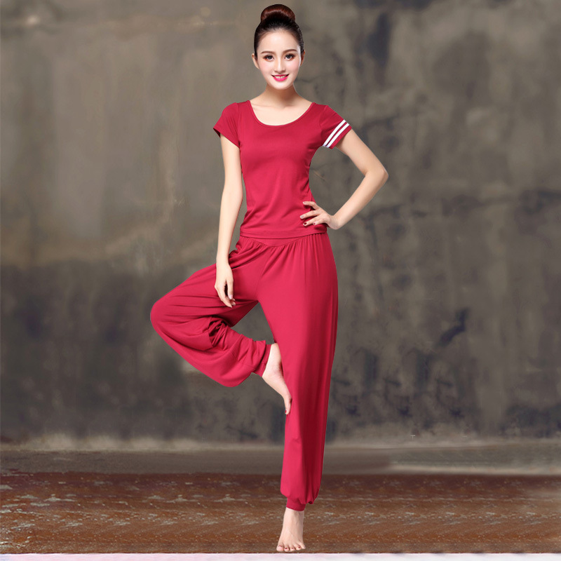 新品款2025春夏莫代尔瑜伽服套装女显瘦运动健身练功服带胸宽松 - 图1