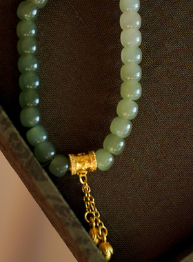 缘物珠宝 和田玉青玉手串 渐变色青玉流苏手链 diy设计款手串女