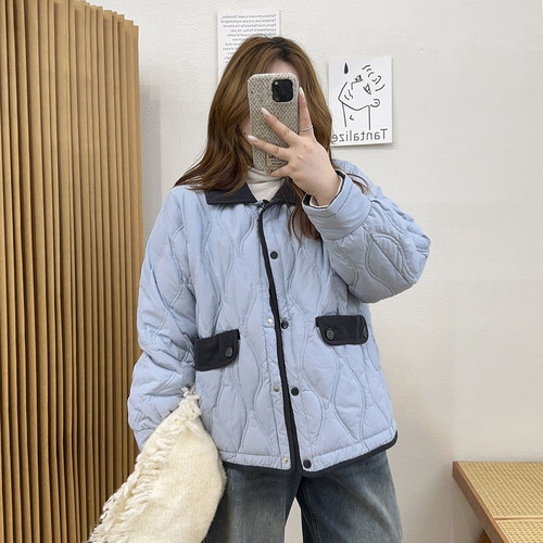 宛宛大码女装微胖mm90白鸭绒翻领夹克外套菱格宽松显瘦保暖羽绒服 - 图1