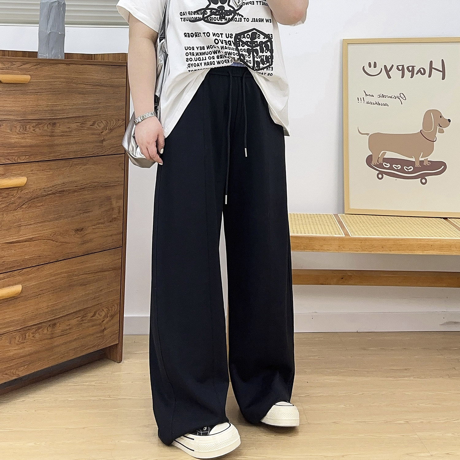 宛宛大码女装抽绳阔腿裤夏季高腰显瘦胖mm运动休闲裤宽松垂感长裤,淘宝优惠券,粉丝福利购,淘宝优惠卷