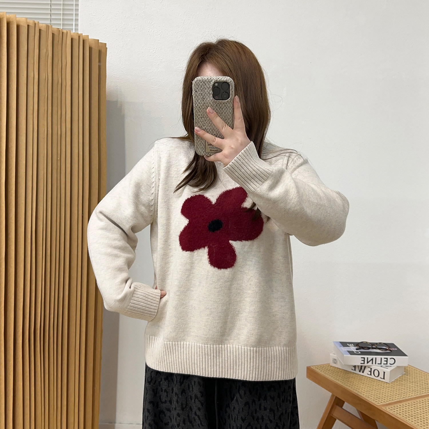 宛宛大码慵懒风软糯花朵休闲针织毛衣女秋冬胖mm显瘦宽松百搭上衣,淘宝优惠券,粉丝福利购,淘宝优惠卷