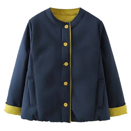 宛宛大码冬季新款胖妹妹撞色棉服女韩系简约通勤百搭保暖棉衣外套 - 图3