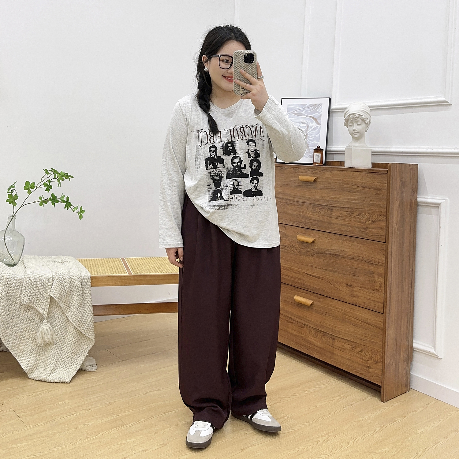 大码黑色休闲西装裤女春季新款胖mm宽松显瘦梨形身材垂感阔腿裤子-图2