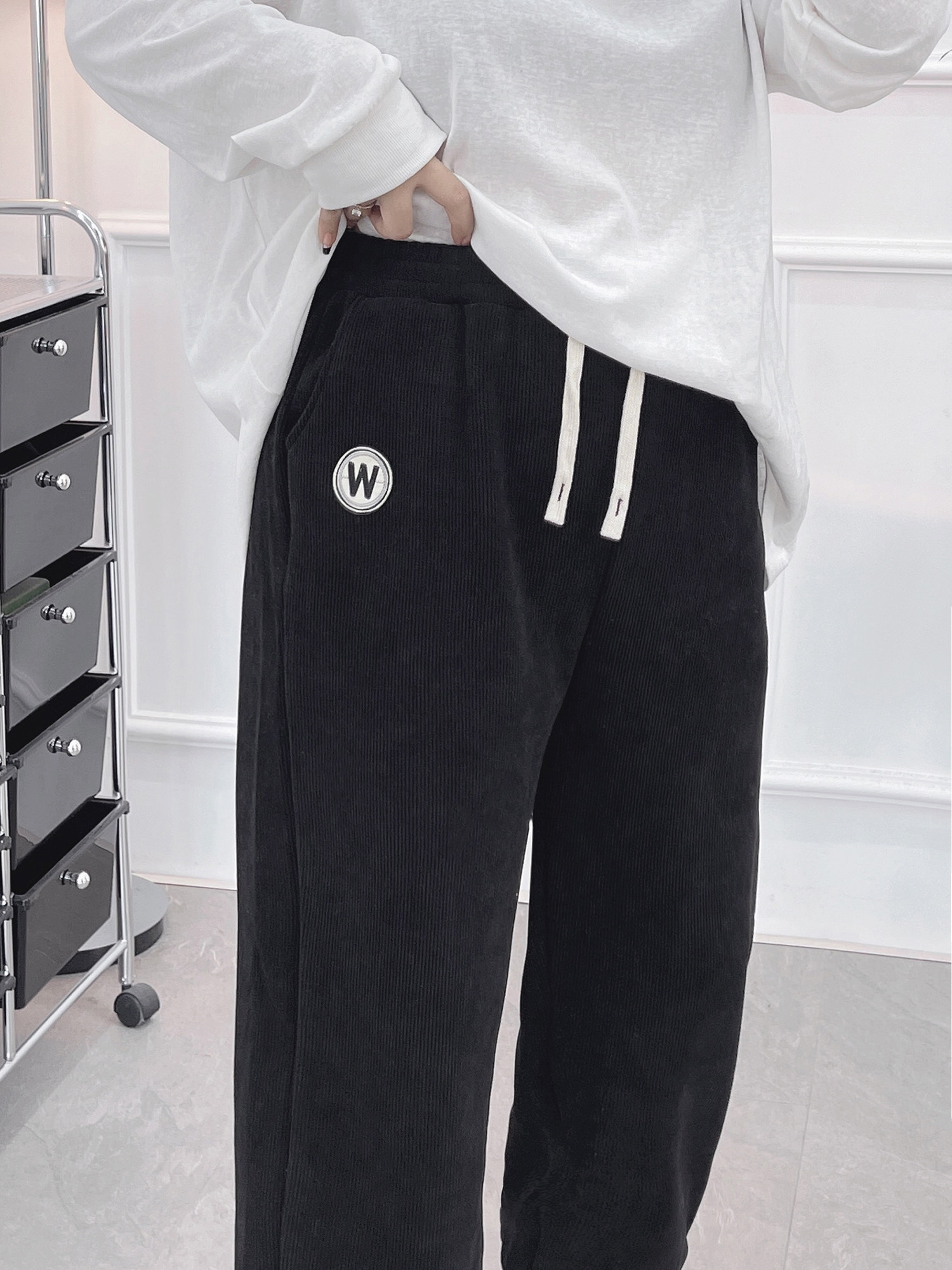 大码哈伦老爹裤女冬季2022新款条绒裤子加绒加厚胖mm显瘦运动卫裤,淘宝优惠券,粉丝福利购,淘宝优惠卷