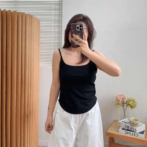 宛宛大码女装胖MM白色小吊带背心内搭春夏美背季褶皱外穿打底上衣 - 图2