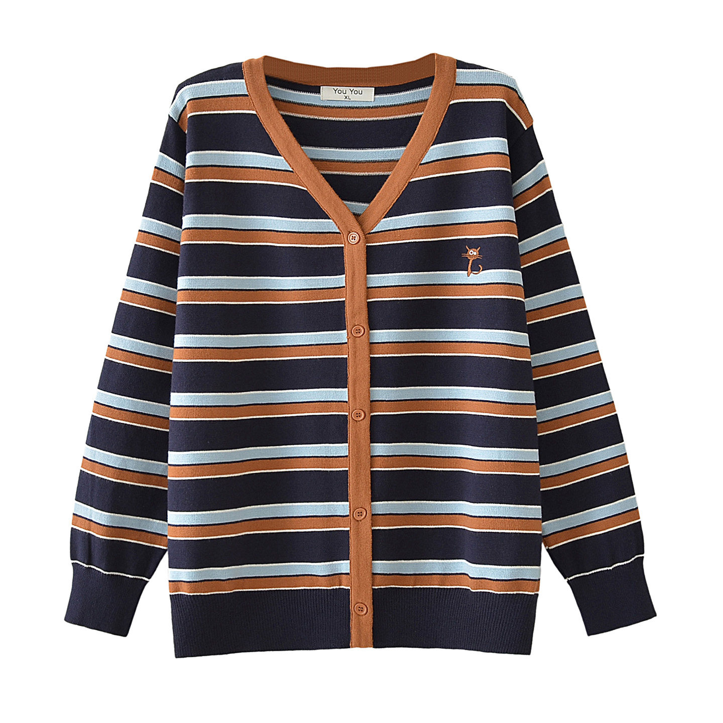 宛宛大码圆领条纹针织开衫女2025新款胖mm慵懒松弛感穿搭打底上衣,淘宝优惠券,粉丝福利购,淘宝优惠卷