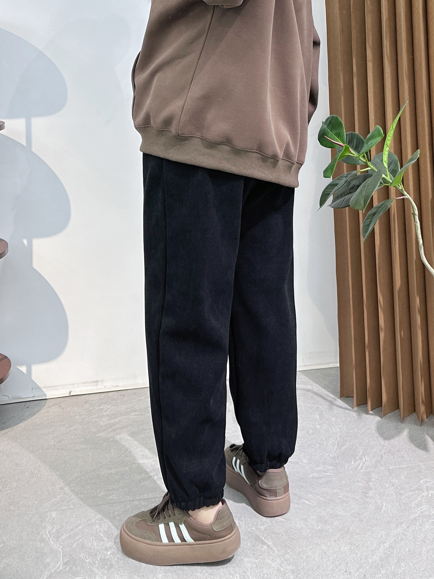 宛宛家加绒加厚灯芯绒松紧哈伦休闲裤女大码胖mm秋冬直筒阔腿裤子,淘宝优惠券,粉丝福利购,淘宝优惠卷