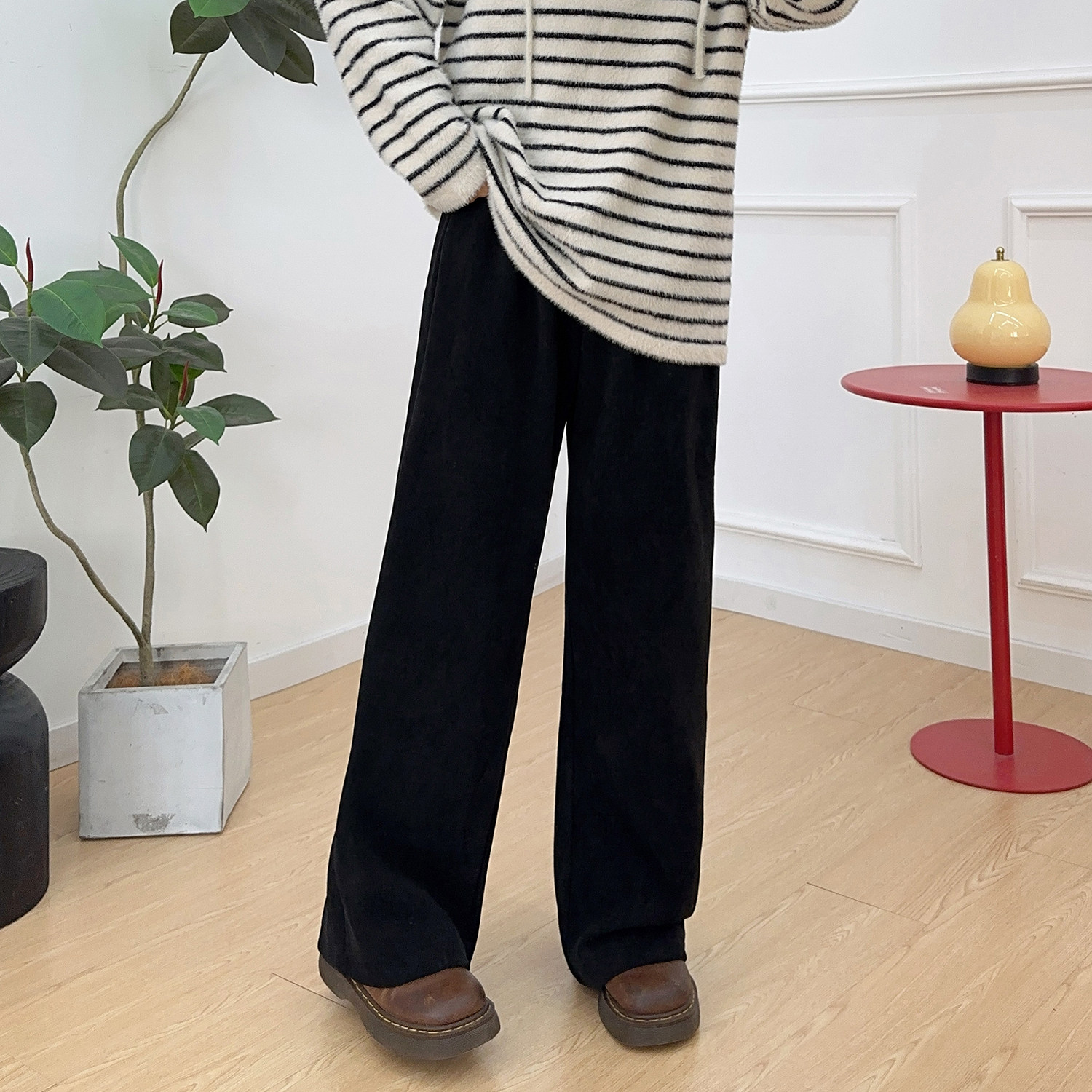 宛宛大码梨形身材胖MM雪尼尔阔腿裤女秋冬加绒高腰遮垮休闲直筒裤,淘宝优惠券,粉丝福利购,淘宝优惠卷