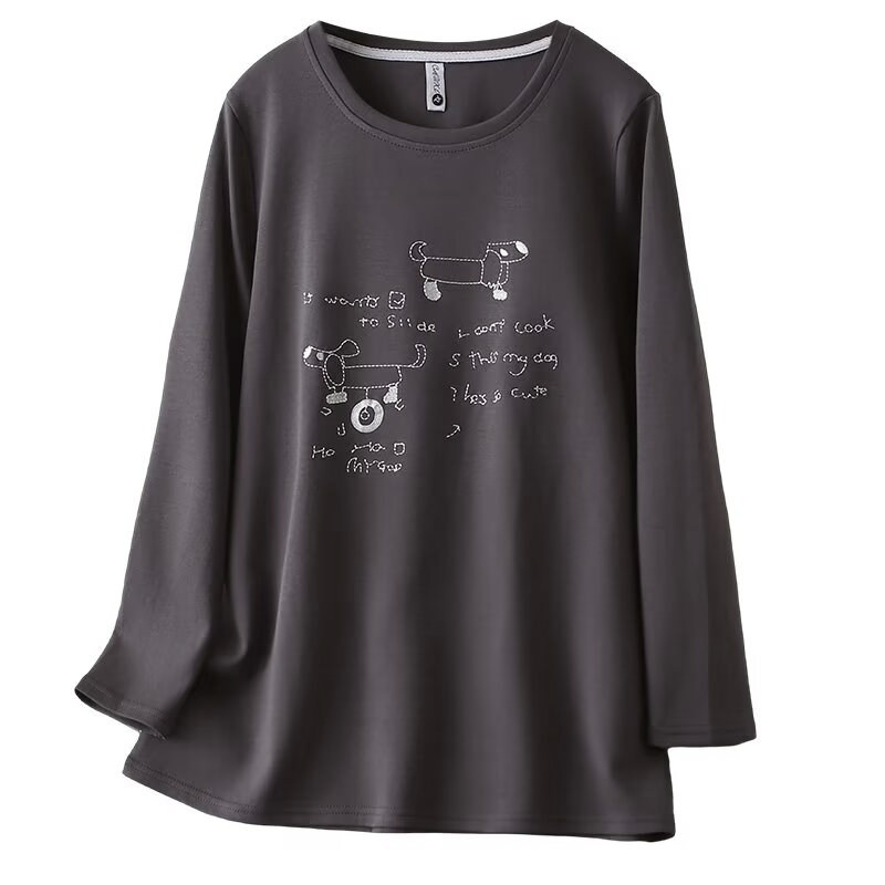 宛宛大码胖MM卡通刺绣小狗显瘦磨毛长袖T恤女秋冬新款打底衫上衣,淘宝优惠券,粉丝福利购,淘宝优惠卷