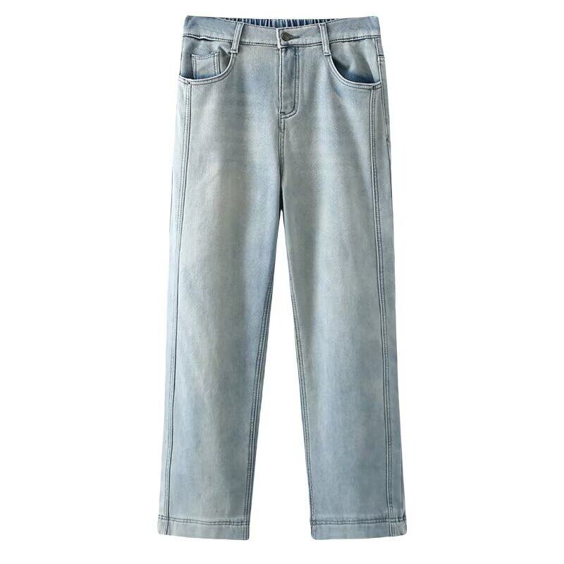 大码复古阔腿牛仔裤女秋冬加绒胖mm宽松显瘦梨形身材窄版直筒裤子,淘宝优惠券,粉丝福利购,淘宝优惠卷