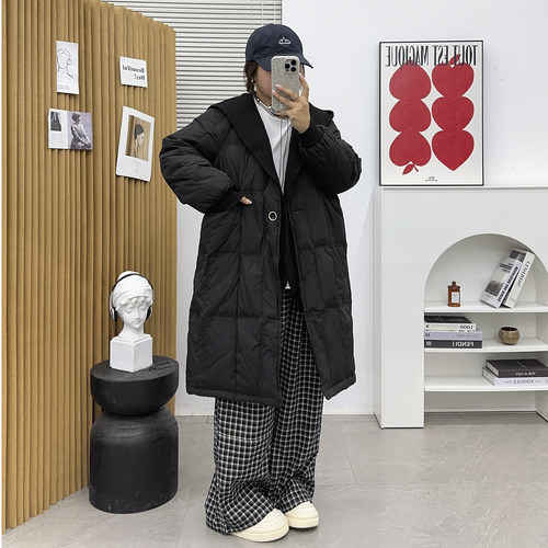 大码胖MM大翻领羽绒服女冬季2024新款韩系中长款保暖白鸭绒外套潮 - 图2