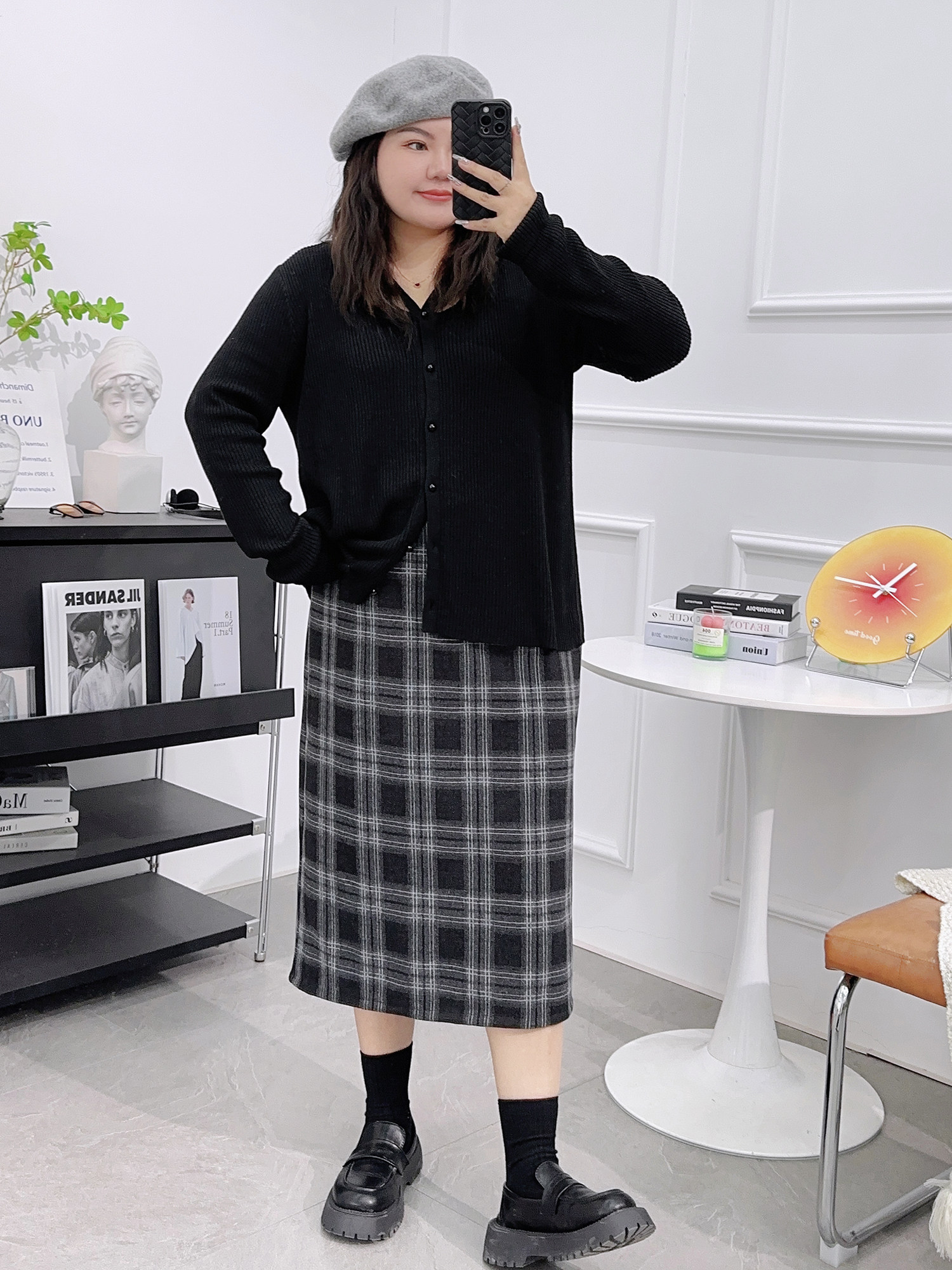 格子毛呢半身裙女秋冬新款梨形身材大码胖mm高腰显瘦中长款直筒裙,淘宝优惠券,粉丝福利购,淘宝优惠卷