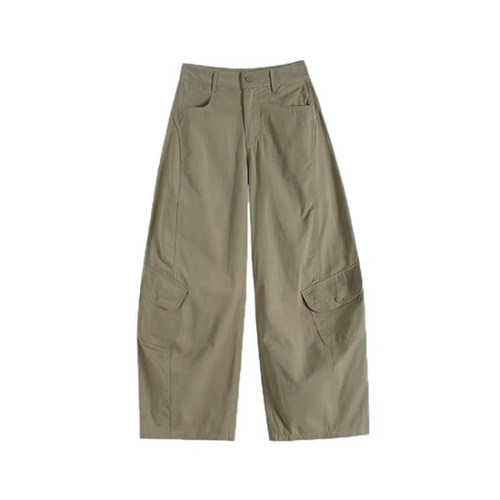 宛宛大码胖MM工装裤女春季新款高腰小个子宽松显瘦阔腿休闲弯刀裤 - 图3