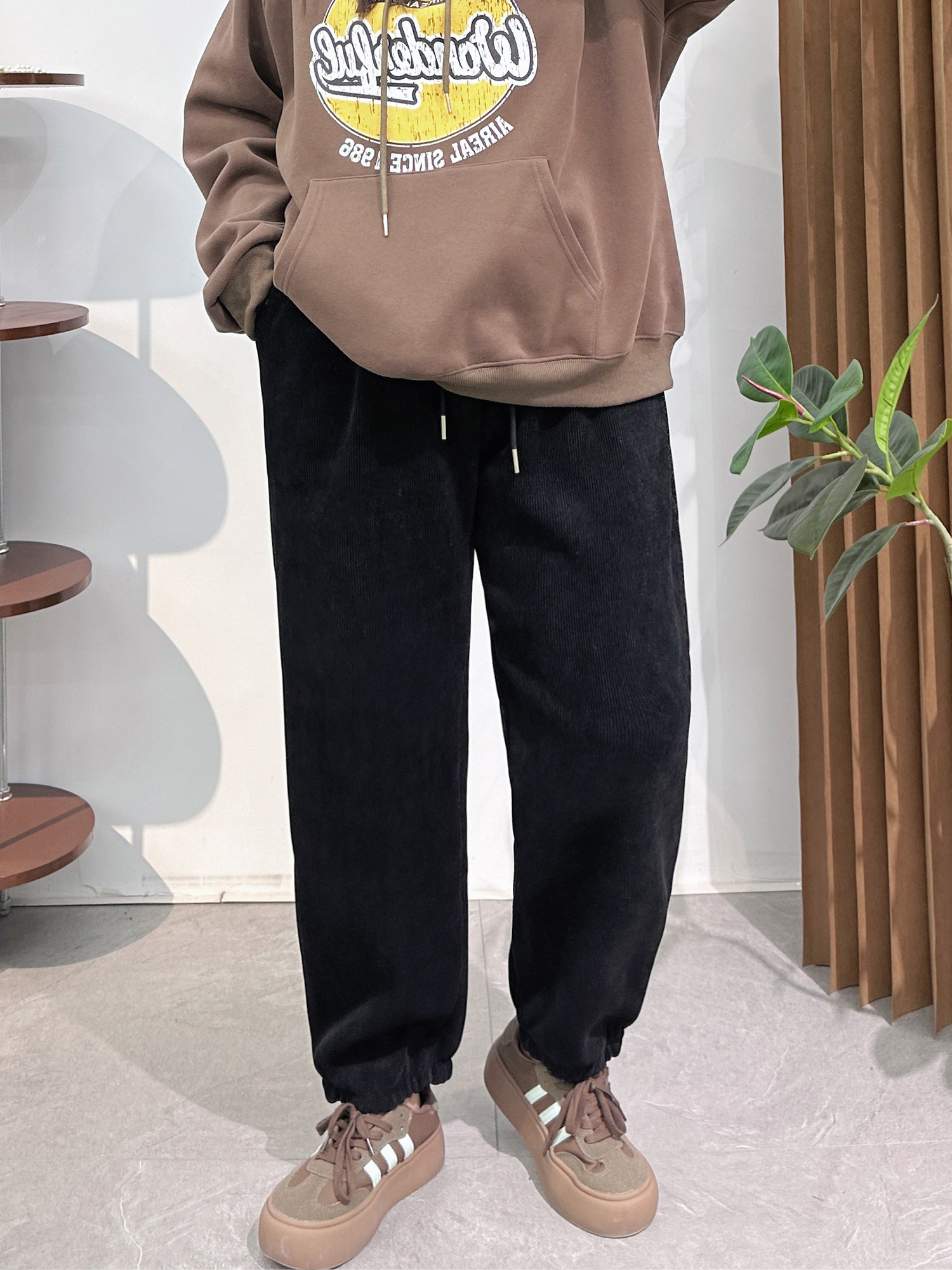 宛宛家加绒加厚灯芯绒松紧哈伦休闲裤女大码胖mm秋冬直筒阔腿裤子,淘宝优惠券,粉丝福利购,淘宝优惠卷