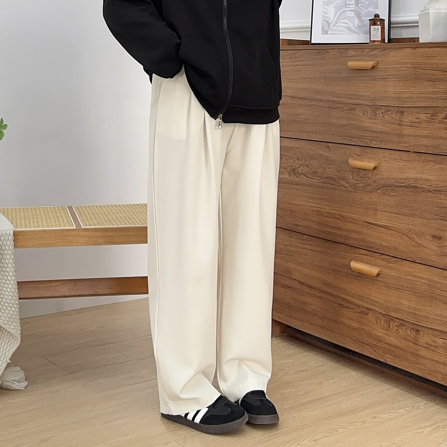 大码黑色休闲西装裤女春季新款胖mm宽松显瘦梨形身材垂感阔腿裤子-图0