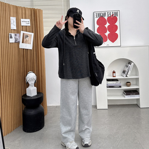 大码连帽长袖T恤卫衣女2026年秋季新款微胖mm休闲运动风宽松外套 - 图2