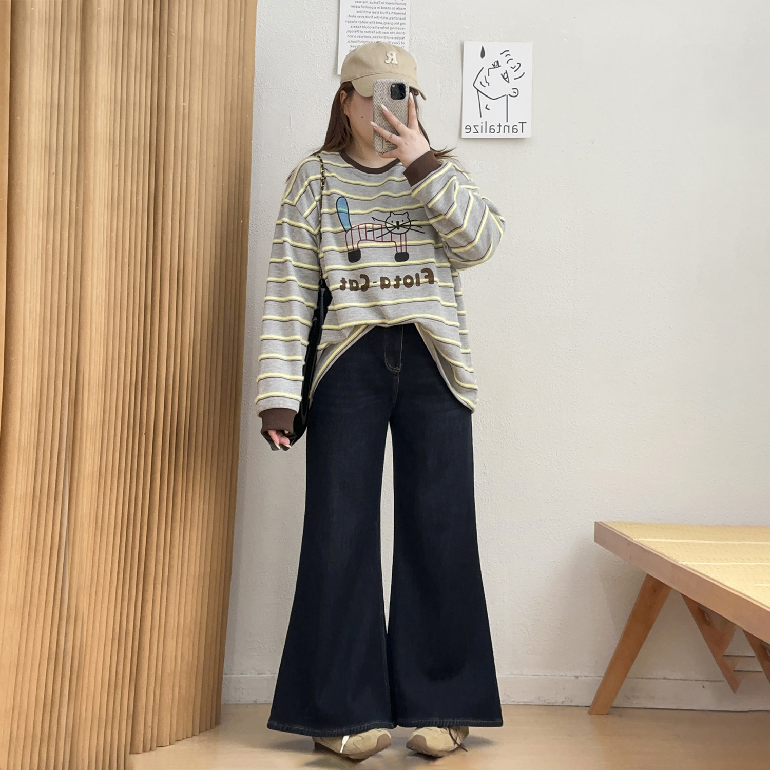 宛宛大码女装胖mm黑色弹力加绒微喇牛仔裤女美式小个子喇叭裤子潮,淘宝优惠券,粉丝福利购,淘宝优惠卷