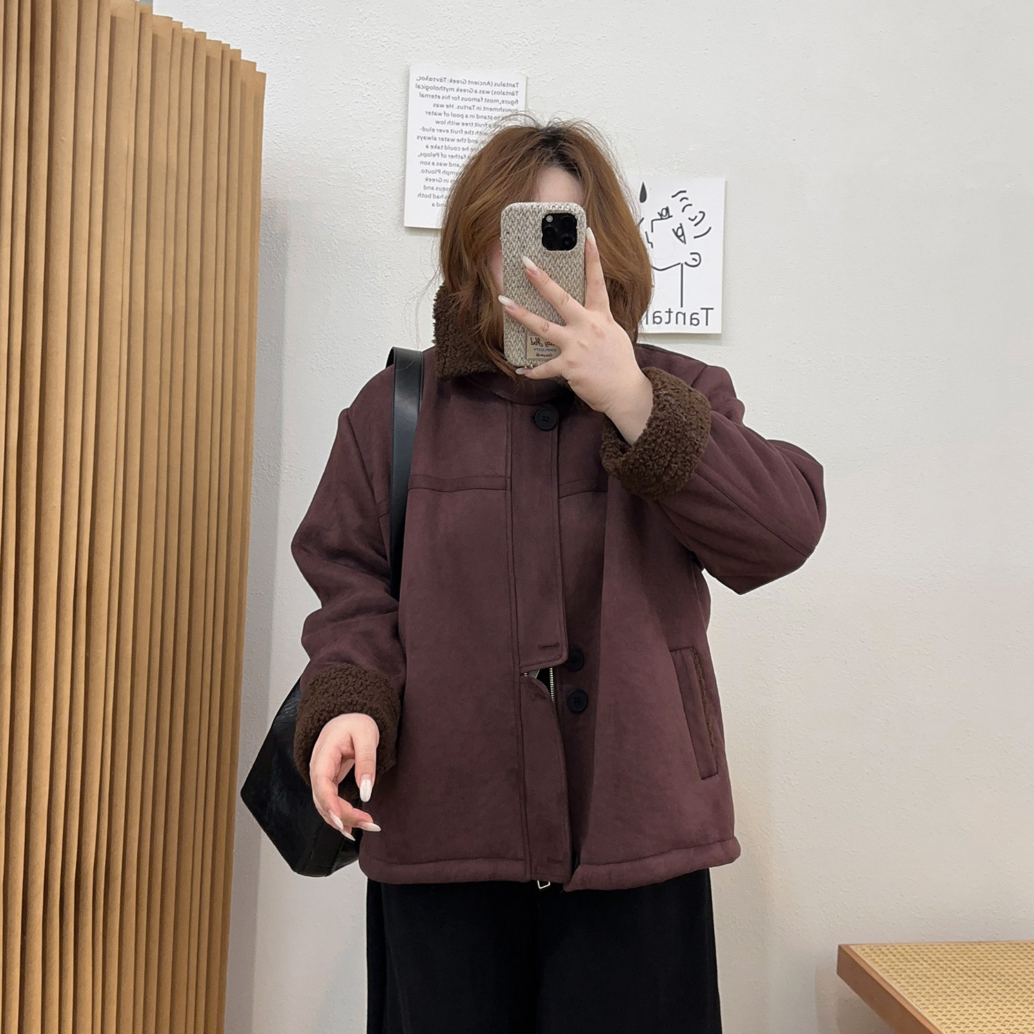 宛宛大码女装羊羔毛外套女秋冬季皮毛一体宽松胖mm短款麂皮绒夹克,淘宝优惠券,粉丝福利购,淘宝优惠卷