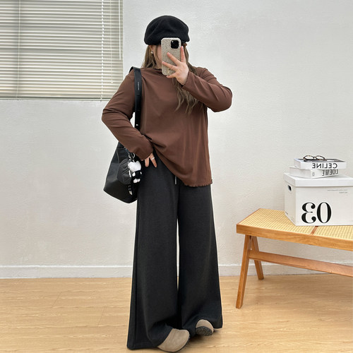 宛宛大码休闲运动卫裤女春季胖mm高腰弹力显瘦梨形身材微喇马蹄裤 - 图2