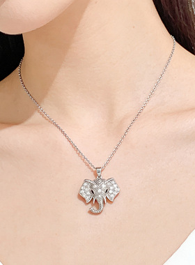 轻奢镶钻吉祥银色小象锁骨链女款