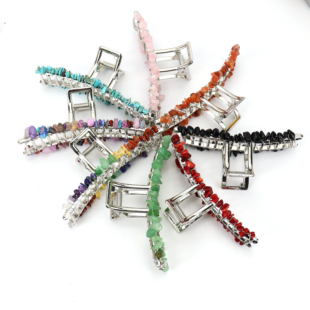 亚马逊天然水晶碎石合银方口发抓发夹发卡女士新款绑头饰品F44,淘宝优惠券,粉丝福利购,淘宝优惠卷