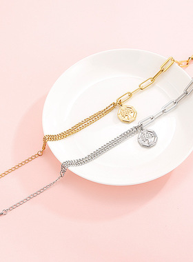 厂家货源新款不锈钢手链 不对称链条生命树吊牌设计女魅力手链