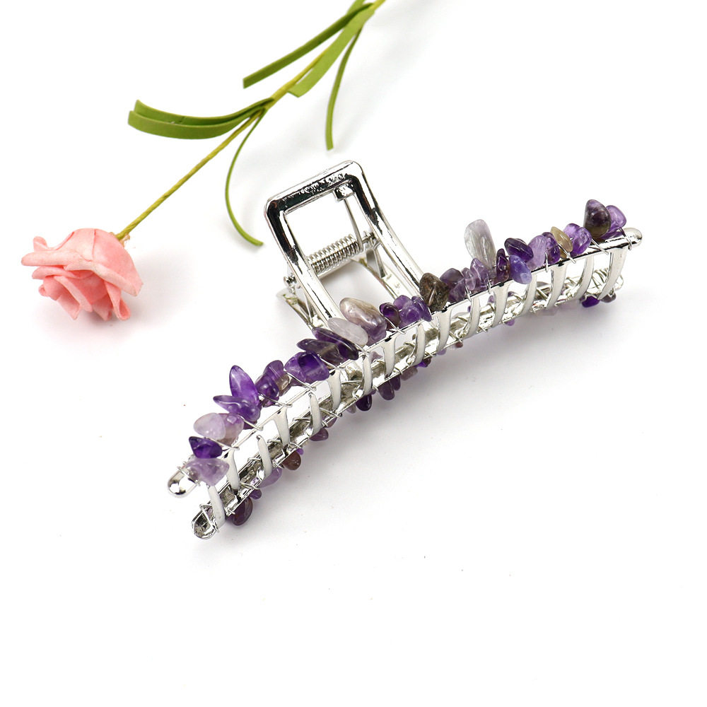 亚马逊天然水晶碎石合银方口发抓发夹发卡女士新款绑头饰品F44,淘宝优惠券,粉丝福利购,淘宝优惠卷