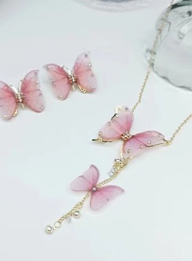 春夏新品蝴蝶吊坠项链锁骨链小众设计气质百搭简约颈链夏日饰品潮