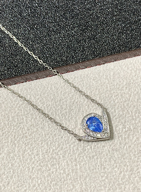 v金约瑟芬水滴海蓝宝项链女鹭羽白鹭皇冠v字形钻石个性锁骨链