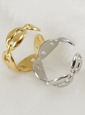 新款欧美猪鼻子咖啡豆开口活口钛钢戒指女18K不锈钢简约ins戒圈女