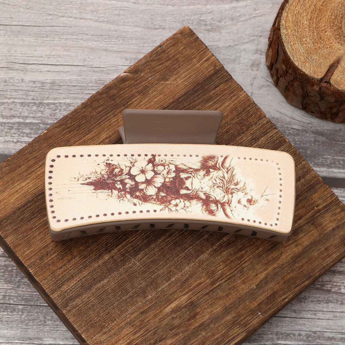 西部风仙人掌印刷图案皮革发夹鲨鱼夹女士抓夹速卖通亚马逊跨境,淘宝优惠券,粉丝福利购,淘宝优惠卷