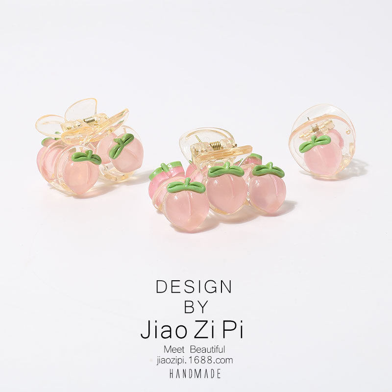 透明粉色水蜜桃抓夹ins风甜美日韩后脑勺盘发夹子大号鲨鱼夹头饰,淘宝优惠券,粉丝福利购,淘宝优惠卷