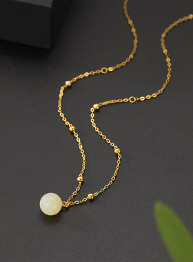 s925纯银天然和田玉珠项链简约时尚感女生锁骨链直播厂家