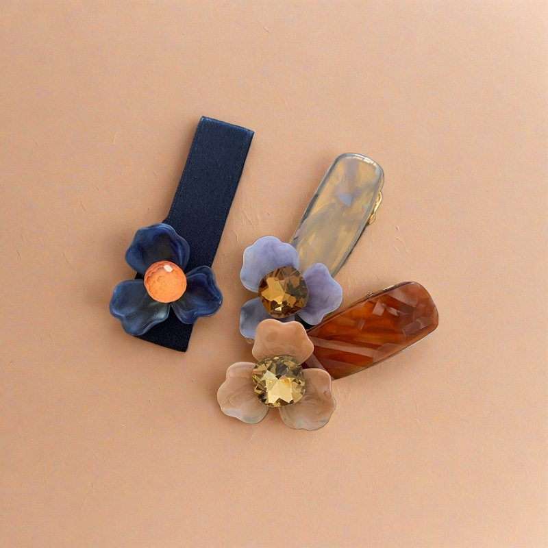 韩国ins 显白蓝色紫色磨砂花朵边夹立体花瓣水晶刘海夹鸭嘴夹发夹,淘宝优惠券,粉丝福利购,淘宝优惠卷