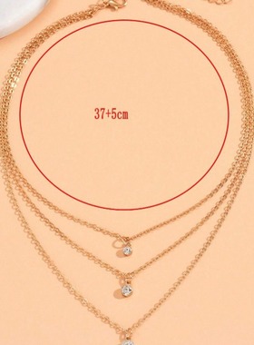 欧美跨境饰品时尚简约多层圆形水钻吊坠项链女气质性感锁骨链