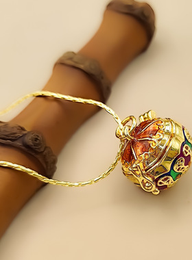 古法镀金饰品南瓜可打开嘎乌吊坠中国风diy手工编织摆件挂饰项链