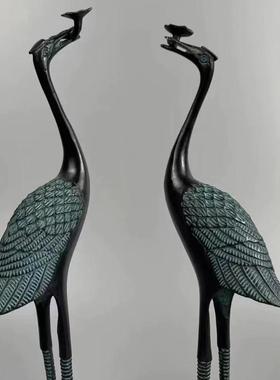 灵芝鹤一对仙鹤乌龟纯铜摆件