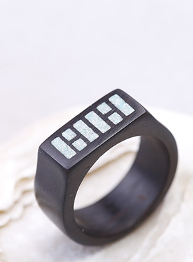 紫光檀六字真言木戒指个性定制